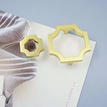 LBFEEL 2.5" Hole Centers Solid Brass Knob for Kitchen Cabinet Pull Modern Gold Drawer Pull Handle Dresser Knob Hardware (4, Large -2.5" Hole Centers)