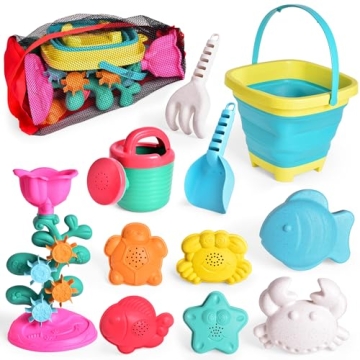 12-Piece Colorful Sand Toys Set for Kids Ages 3-14 with Collapsible Bucket and Molds