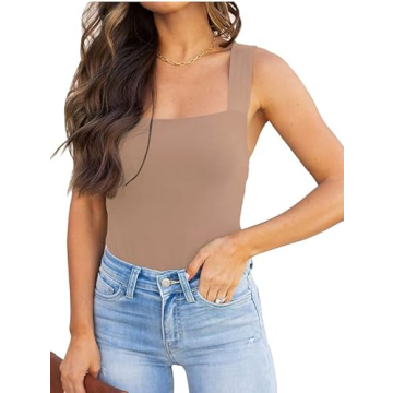REORIA Women's Sexy Club Square Neck Sleeveless Tank Top Bodysuit - Chic and Comfortable for Every O...