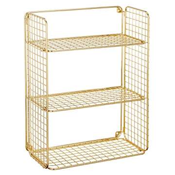 mDesign Metal Wire 3-Tier Hanging Shelf for Bathroom Storage - Wall Mounted Decorative Shelves - Floating Metal Bathroom Shelf Basket - Bathroom Wall Shelving - Concerto Collection - Soft Brass
