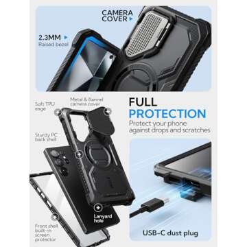i-Blason Armorbox for Samsung Galaxy S25 Ultra Case MagSafe with Camera Cover Stand [Military Protection] Full-Body Heavy Duty Magnetic Phone Case with Screen Protector for S25 Ultra 6.9 inch, Black