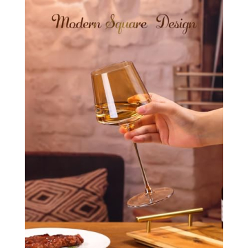 Physkoa Amber Colored Wine Glasses Set 6-16oz Stemmed Modern Amber Wine Glasses With Tall Long Stem and Flat Bottom,Amber Glassware for Home Deco,Valentines Day
