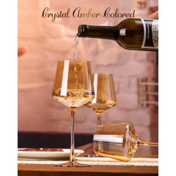 Physkoa Amber Colored Wine Glasses Set 6-16oz Stemmed Modern Amber Wine Glasses With Tall Long Stem and Flat Bottom,Amber Glassware for Home Deco,Valentines Day