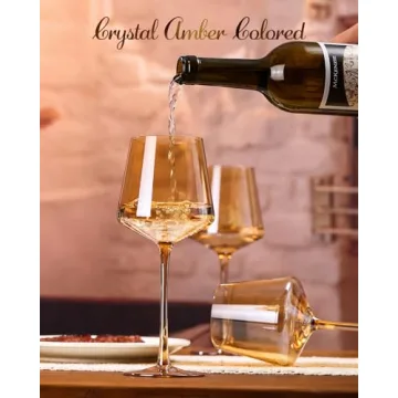 Physkoa Amber Colored Wine Glasses Set 6-16oz Stemmed Modern Amber Wine Glasses With Tall Long Stem and Flat Bottom,Amber Glassware for Home Deco,Valentines Day