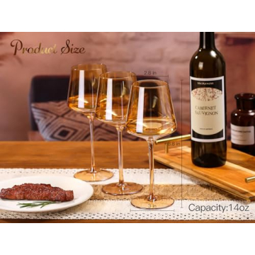 Physkoa Amber Colored Wine Glasses Set 6-16oz Stemmed Modern Amber Wine Glasses With Tall Long Stem and Flat Bottom,Amber Glassware for Home Deco,Valentines Day