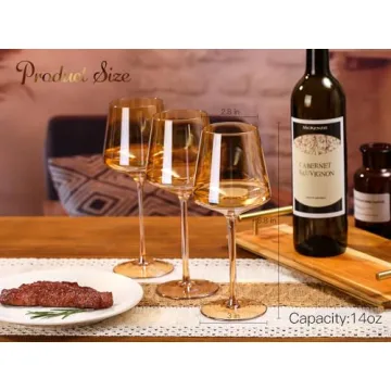 Physkoa Amber Colored Wine Glasses Set 6-16oz Stemmed Modern Amber Wine Glasses With Tall Long Stem and Flat Bottom,Amber Glassware for Home Deco,Valentines Day