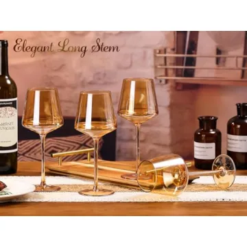 Physkoa Amber Colored Wine Glasses Set 6-16oz Stemmed Modern Amber Wine Glasses With Tall Long Stem and Flat Bottom,Amber Glassware for Home Deco,Valentines Day