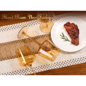 Physkoa Amber Colored Wine Glasses Set 6-16oz Stemmed Modern Amber Wine Glasses With Tall Long Stem and Flat Bottom,Amber Glassware for Home Deco,Valentines Day
