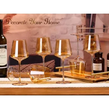 Physkoa Amber Colored Wine Glasses Set 6-16oz Stemmed Modern Amber Wine Glasses With Tall Long Stem and Flat Bottom,Amber Glassware for Home Deco,Valentines Day