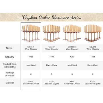 Physkoa Amber Colored Wine Glasses Set 6-16oz Stemmed Modern Amber Wine Glasses With Tall Long Stem and Flat Bottom,Amber Glassware for Home Deco,Valentines Day