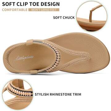 Littleplum Womens Sandals Arch Support Slingback Sandals Summer Beach Shoes Ankle Strap Thong Elastic Flat Sandals for Women Apricot Size 7