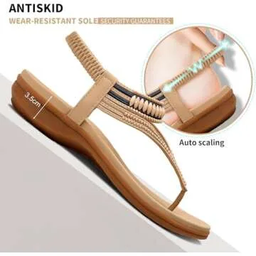 Littleplum Womens Sandals Arch Support Slingback Sandals Summer Beach Shoes Ankle Strap Thong Elastic Flat Sandals for Women Apricot Size 7