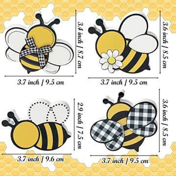 WATINC 4PCS Bee Tiered Tray Décor - Summer Wooden Table Centerpiece