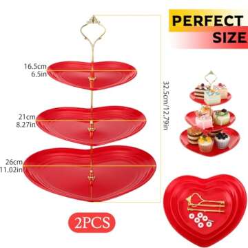 Layhit 2 Pack Valentine's Day 3 Tier Cupcake Stand Heart Shaped 3 Tiered Serving Trays for Party Pla...