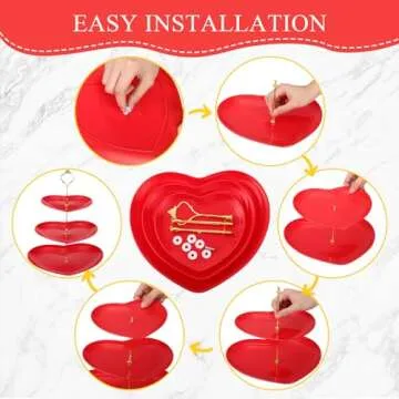 Layhit 2 Pack Valentine's Day 3 Tier Cupcake Stand Heart Shaped 3 Tiered Serving Trays for Party Plastic Tray Dessert Cupcake Stand for Tea Party Baby Shower Wedding(Red)