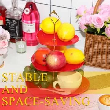 Layhit 2 Pack Valentine's Day 3 Tier Cupcake Stand Heart Shaped 3 Tiered Serving Trays for Party Plastic Tray Dessert Cupcake Stand for Tea Party Baby Shower Wedding(Red)