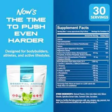 Granite Essential Amino Acids Powder, Green Apple Flavor, with 10g EAAs and 7g BCAAs, Supports Muscle Recovery & Growth, Soy-Free, Gluten-Free (30 Servings)