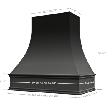 Riley & Higgs Curved Front Black Range Hood Cover With Decorative Molding - Wall Mounted Wood Range ...