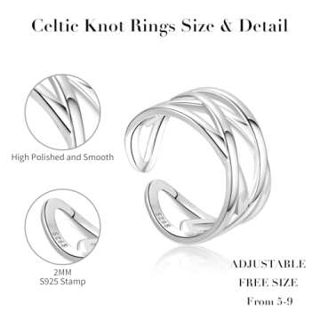 YZSFMZGE 925 Sterling Silver Thumb Rings for Women Open Adjustable Knuckle Celtic Knot Rings for Wom...