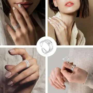 YZSFMZGE 925 Sterling Silver Thumb Rings for Women Open Adjustable Knuckle Celtic Knot Rings for Women Dainty Minimalist Cross Line Band Finger Rings Jewelry for Birthday Christmas
