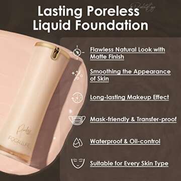 FOCALLURE PerfectBase Lasting Poreless Liquid Foundation, Medium to Full Coverage with Matte Finish, Covers Blemishes & Under-Eye Circles for All Skin Types, CP01 ALABASTER