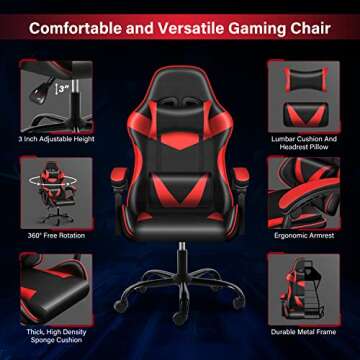 Ergonomic YSSOA Racing Gaming Chair - Adjustable Comfort