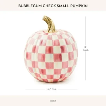MACKENZIE-CHILDS Small Pumpkin, Resin Halloween Home Decor, Pink-and-White Bubblegum Pink Check