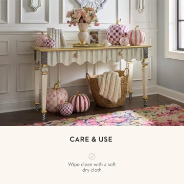 MACKENZIE-CHILDS Small Pumpkin, Resin Halloween Home Decor, Pink-and-White Bubblegum Pink Check