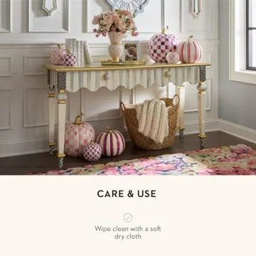 MACKENZIE-CHILDS Small Pumpkin, Resin Halloween Home Decor, Pink-and-White Bubblegum Pink Check