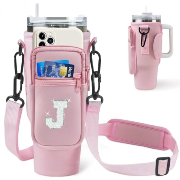 Janhavi Initial Carrier for Stanley Tumbler 40 oz with Strap