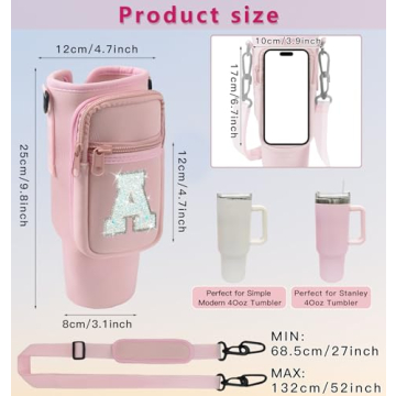 Janhavi Initial Carrier for Stanley Tumbler 40 oz with Strap