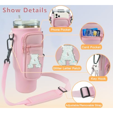 Janhavi Initial Carrier for Stanley Tumbler 40 oz with Strap