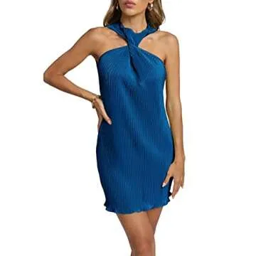 LYANER Mock Neck Twist Knot Front Mini Dress Royal Blue