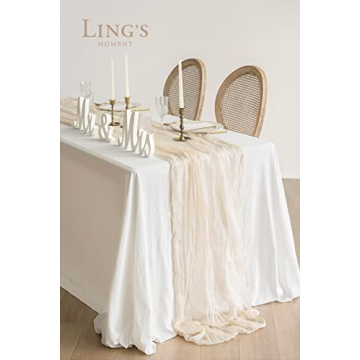 Ling's Moment 10Ft Ivory Table Runner Cheesecloth Beige Cream White Table Runner Gauze Semi-Sheer Tablecloth for Wedding Party Bridal Shower Boho Table Decor…