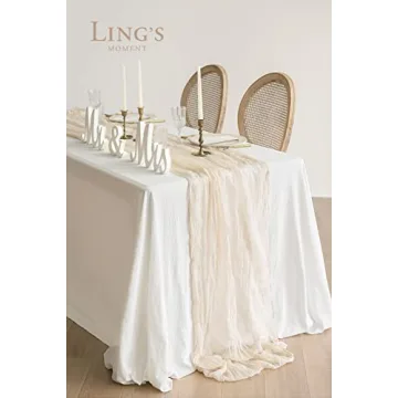Ling's Moment 10Ft Ivory Table Runner Cheesecloth Beige Cream White Table Runner Gauze Semi-Sheer Tablecloth for Wedding Party Bridal Shower Boho Table Decor…