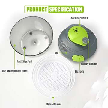 kalokelvin Salad Spinner 4 Quarts Quick Vegetables Dryer BPA Free Drain Lettuce and Vegetable for Home Kitchen