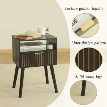 MaxSmeo Black Nightstand - Mid Century Modern Design