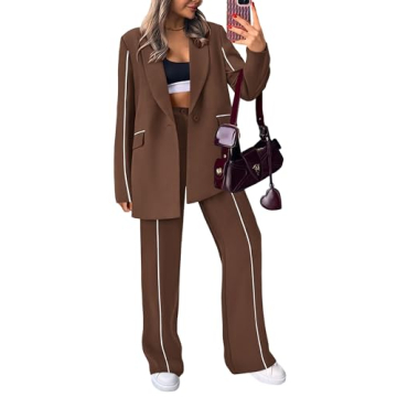 PRETTYGARDEN Women's Fall Spring 2 Piece Blazer Outfits Business Casual Oversized Jacket Wide Leg Wo...