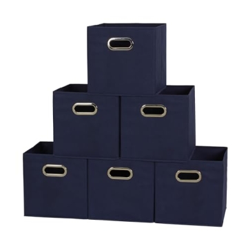 Transform Your Space with Household Essentials Foldable Fabric Storage Bins | Set of 6 Navy Blue Cub...