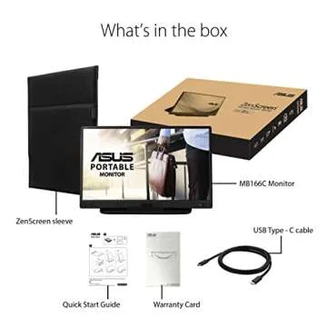 ASUS ZenScreen 15.6” 1080P Portable USB Monitor (MB166C) - Full HD, IPS, USB Type-C, , Tripod Mountable, Anti-Glare Surface, Protective Sleeve, 3-Year Warranty