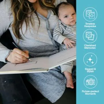 Pearhead Hello Baby First 5 Years Memory Book, Gender-Neutral Baby Keepsake for New and Expectant Parents, Pregnancy And Milestone Journal, Modern Minimalist Black and Gold Polka Dot