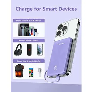 miisso 6000mah Ultra Slim Built in Cables Power Bank, Card Size Built in USB C Cords Battery Pack Portable Charger for Phones, 3 Output External Battery Pack Compatible with iPhone, Samsung, Purple