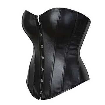 Kranchungel Women's Punk Rock Faux Leather Corset Retro Goth Waist Cincher Basque Bustier Medium Bla...