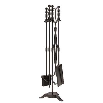 Fire Beauty Fireplace Tools Set 5 Pieces Wrought Iron Fire Tool Set for Outdoor/Indoor Fireplace Acc...