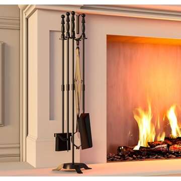Fire Beauty Fireplace Tools Set 5 Pieces Wrought Iron Fire Tool Set for Outdoor/Indoor Fireplace Accessories Set