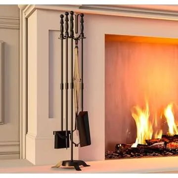 Fire Beauty Fireplace Tools Set 5 Pieces Wrought Iron Fire Tool Set for Outdoor/Indoor Fireplace Accessories Set