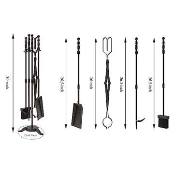 Fire Beauty Fireplace Tools Set 5 Pieces Wrought Iron Fire Tool Set for Outdoor/Indoor Fireplace Accessories Set