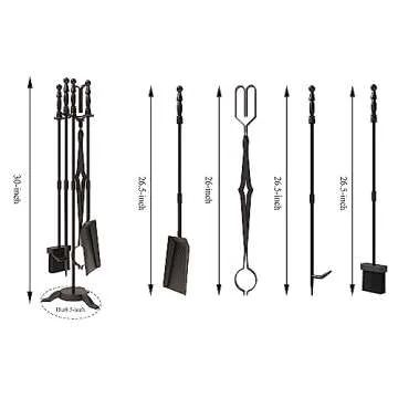 Fire Beauty Fireplace Tools Set 5 Pieces Wrought Iron Fire Tool Set for Outdoor/Indoor Fireplace Accessories Set
