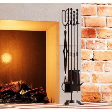 Fire Beauty Fireplace Tools Set 5 Pieces Wrought Iron Fire Tool Set for Outdoor/Indoor Fireplace Accessories Set