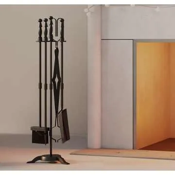 Fire Beauty Fireplace Tools Set 5 Pieces Wrought Iron Fire Tool Set for Outdoor/Indoor Fireplace Accessories Set